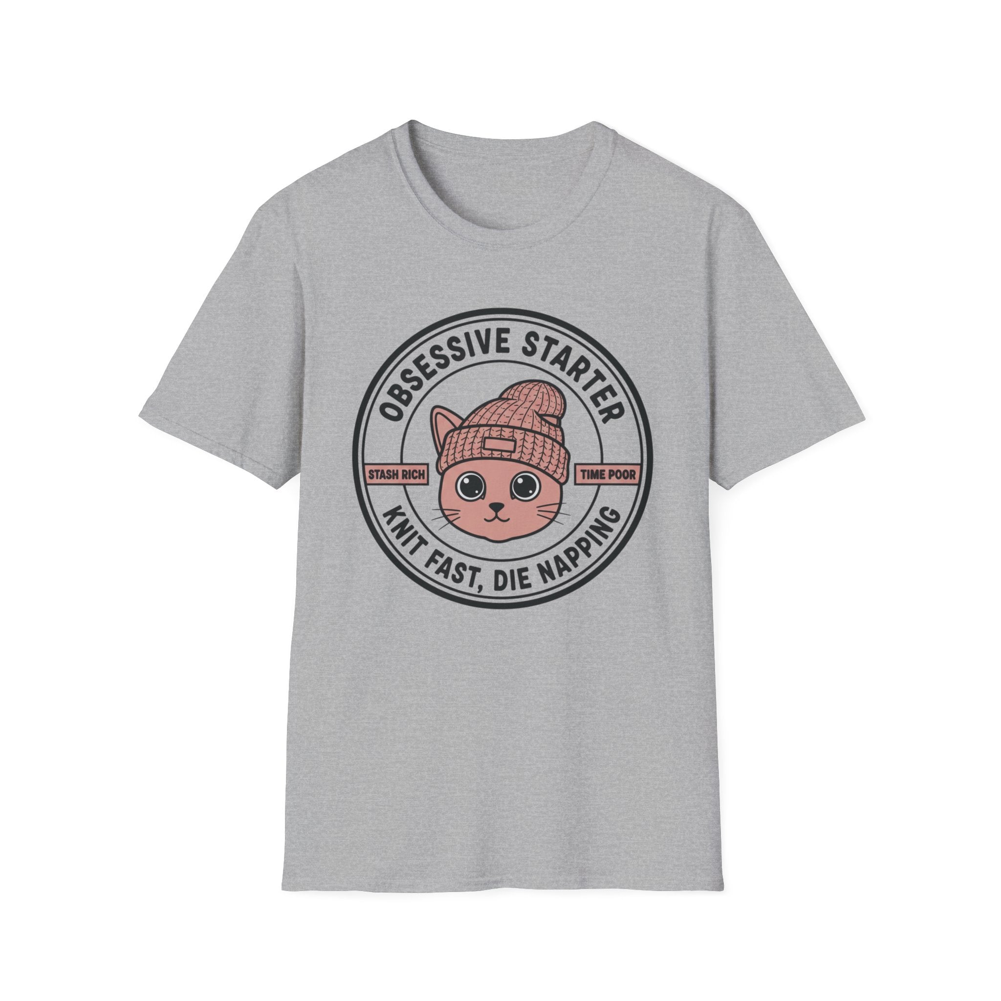 Cat Stamp Knit Fast Die Napping T-Shirt