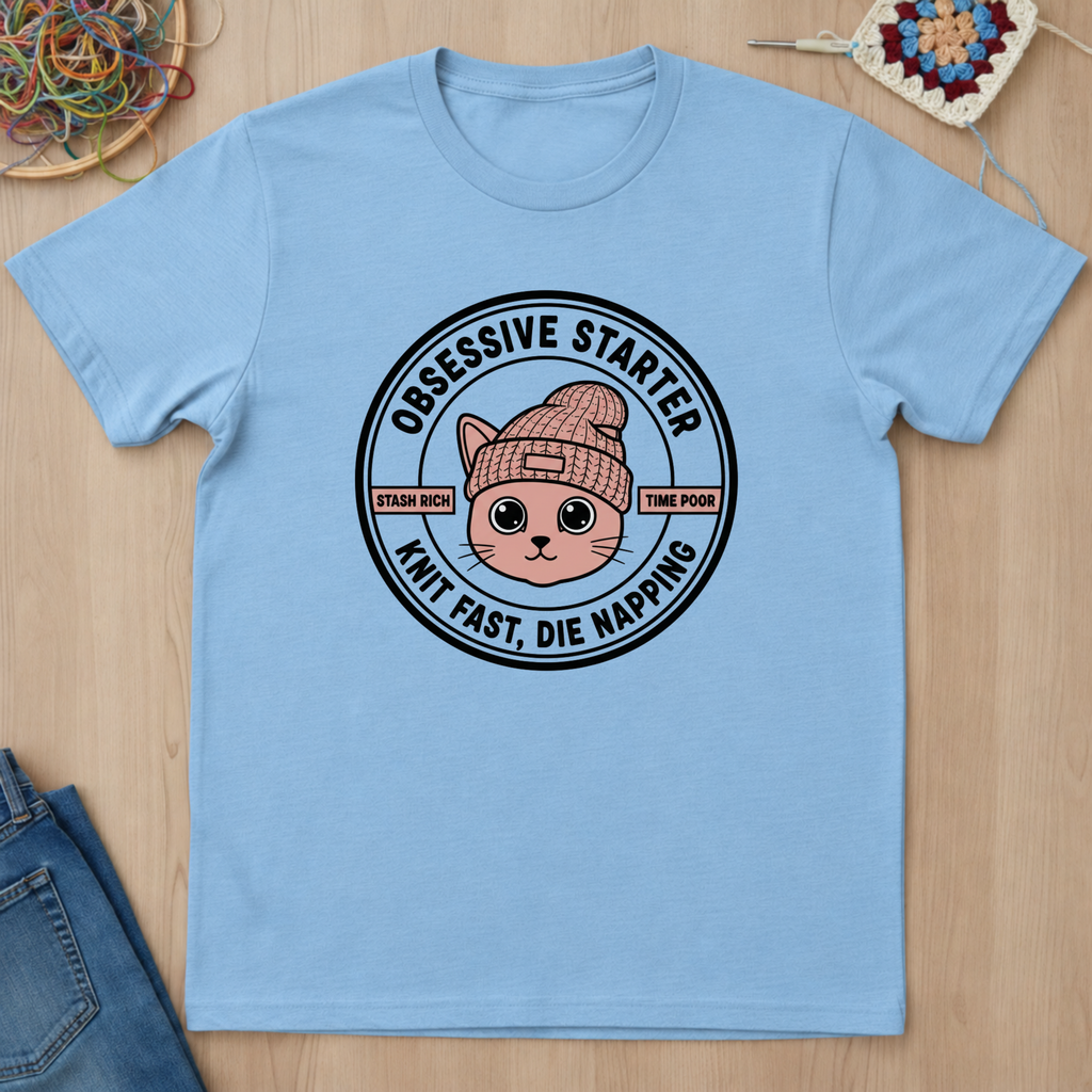Cat Stamp Knit Fast Die Napping T-Shirt