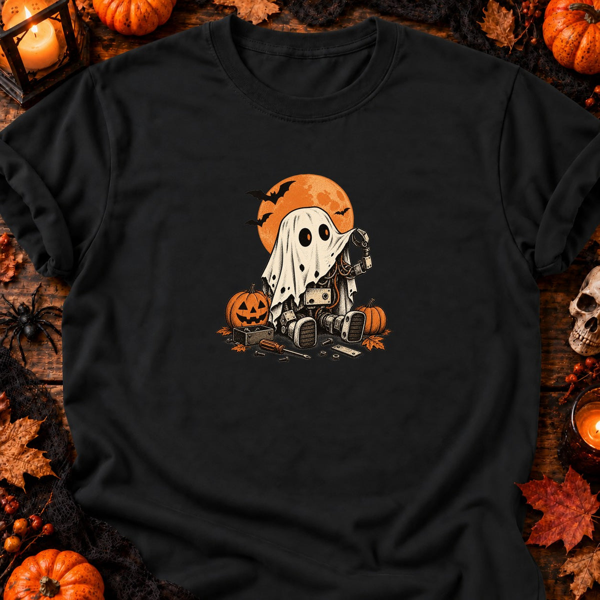 Petit robot fantôme vintage — T-shirt noir