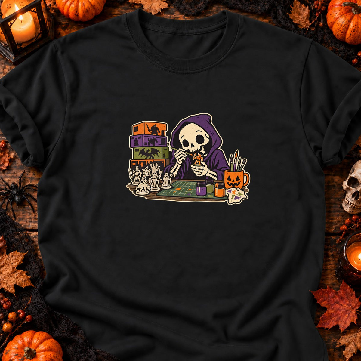 Squelette peintre de figurines — T-shirt noir