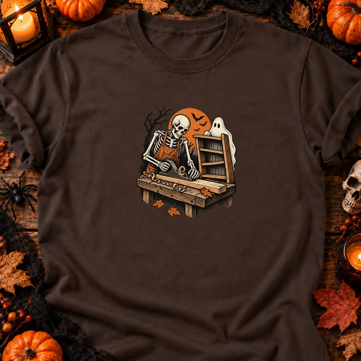 Squelette menuisier rétro — T-shirt chocolat