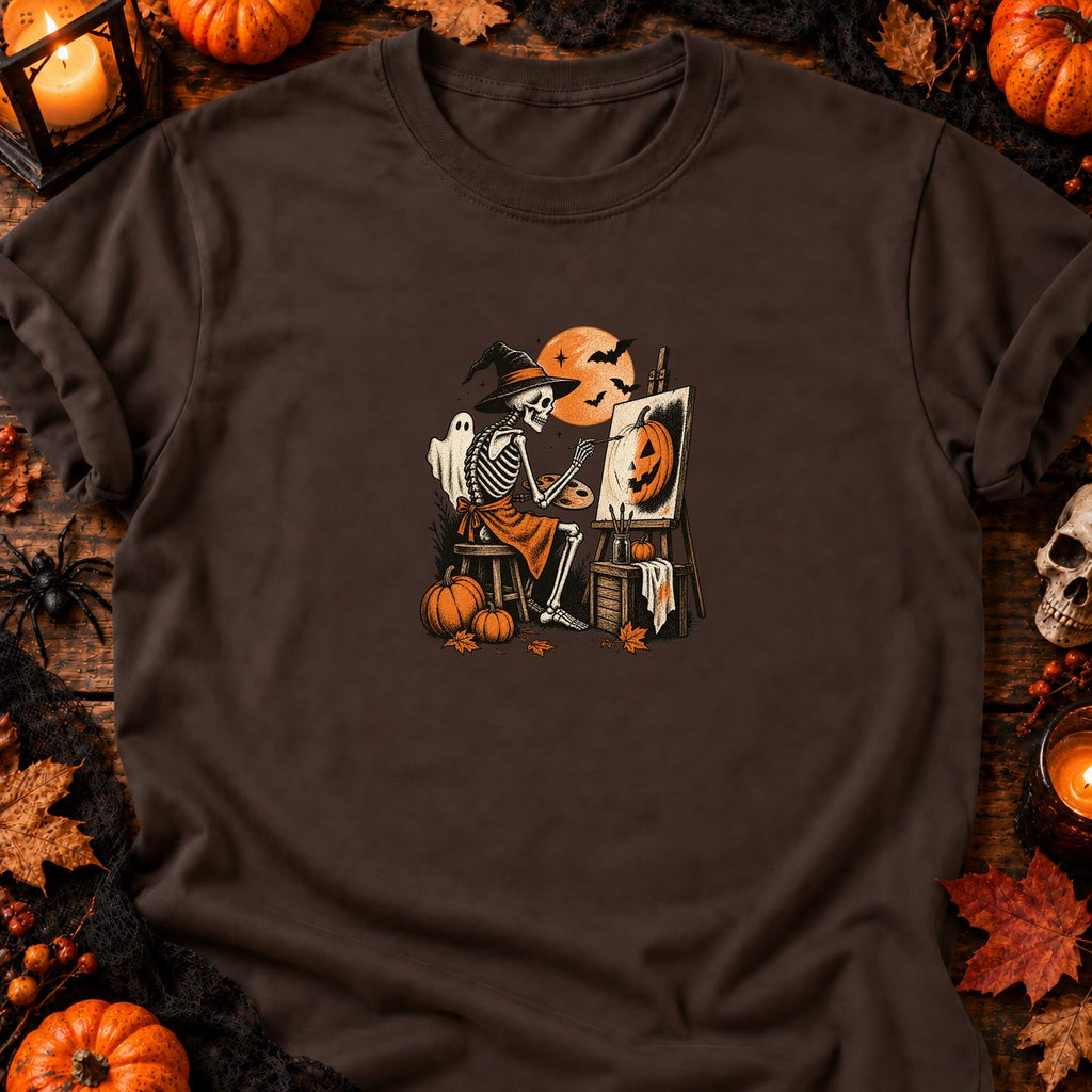 Squelette peintre citrouille vintage — T-shirt chocolat