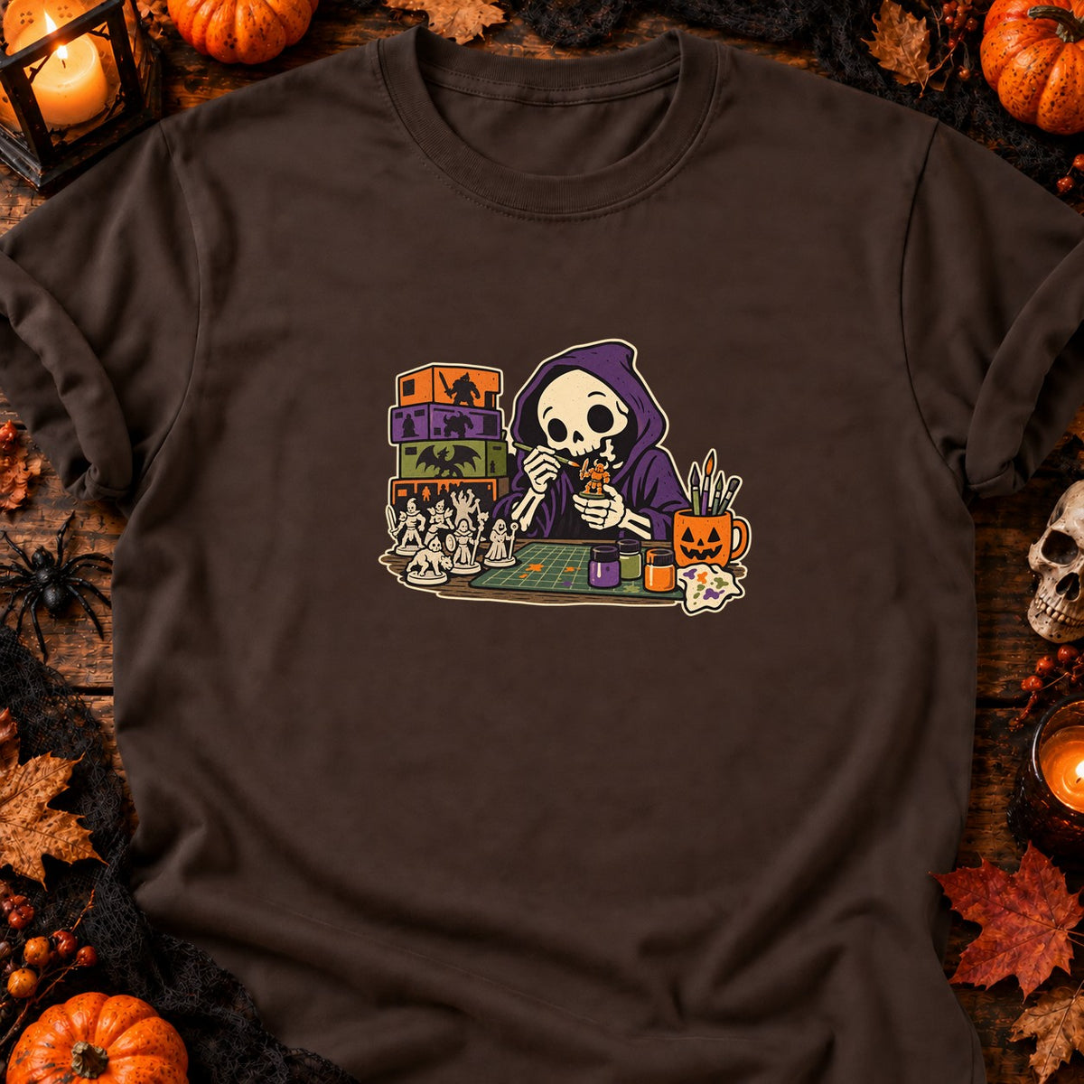 Squelette peintre de figurines — T-shirt chocolat