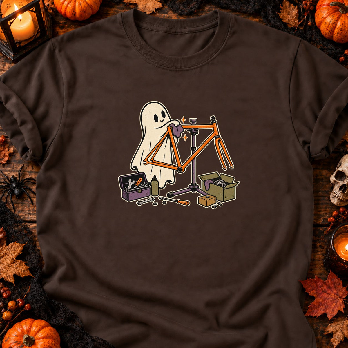 Fantôme restaurant un cadre de vélo — T-shirt chocolat