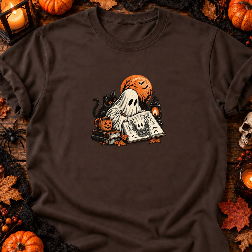 Fantôme dessinateur de maison hantée — T-shirt chocolat