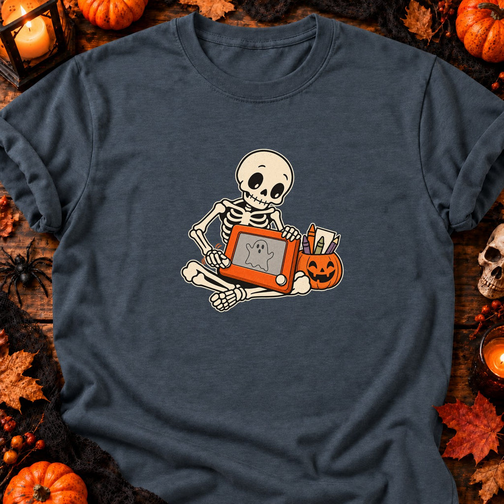 Squelette et tableau magique Halloween — T-shirt gris anthracite chiné