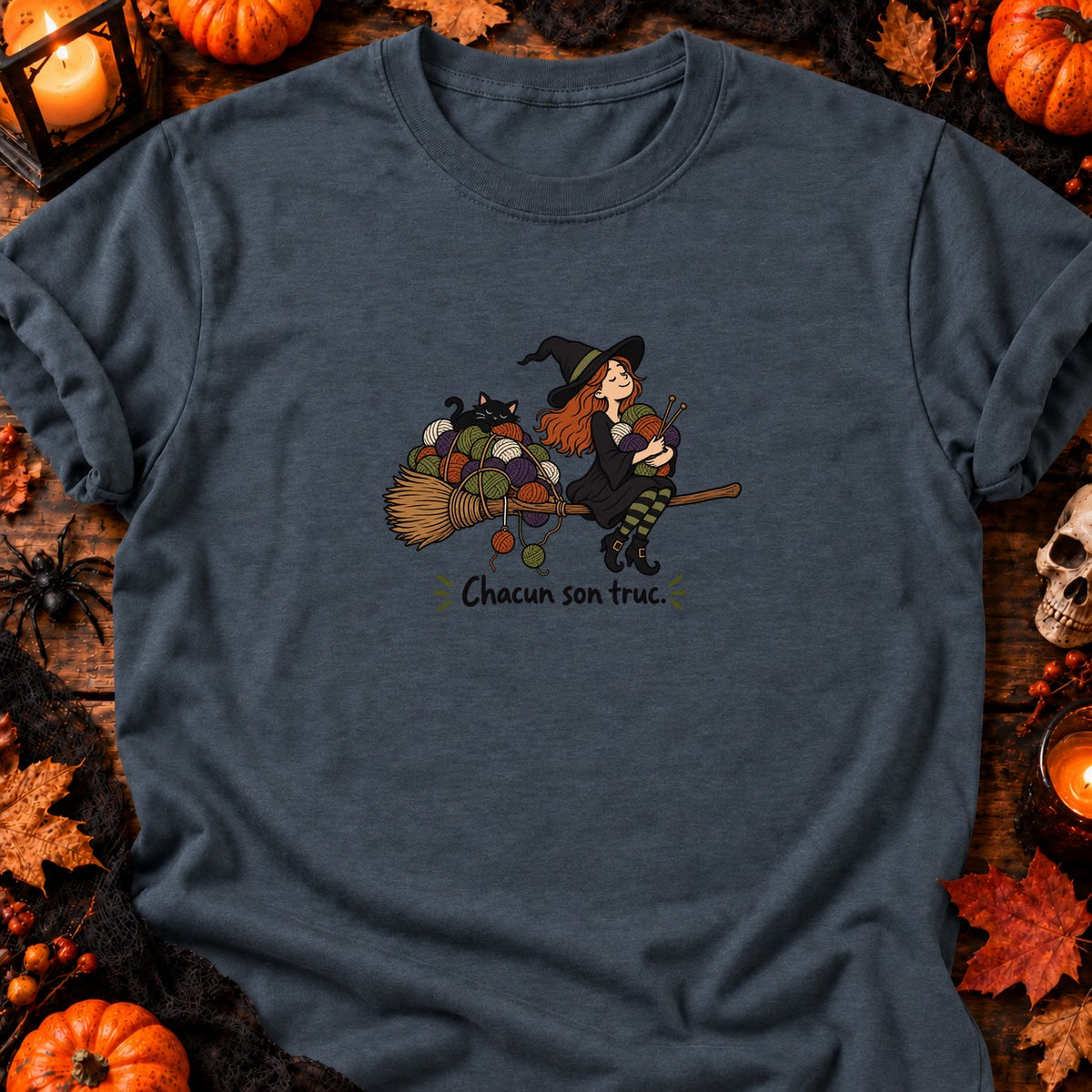 Sorcière et pelotes Chacun son truc — T-shirt gris anthracite chiné