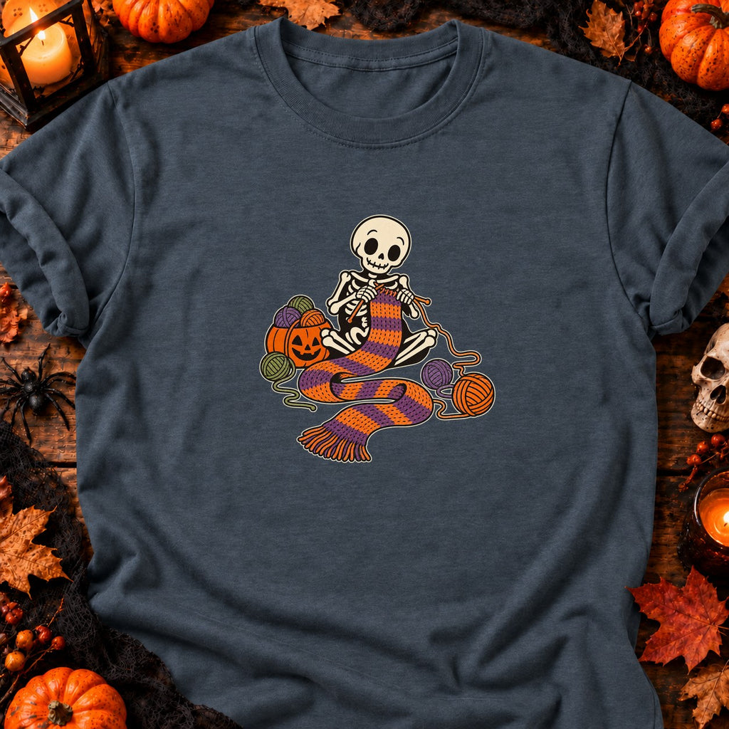 Squelette tricoteur d’Halloween — T-shirt gris anthracite chiné