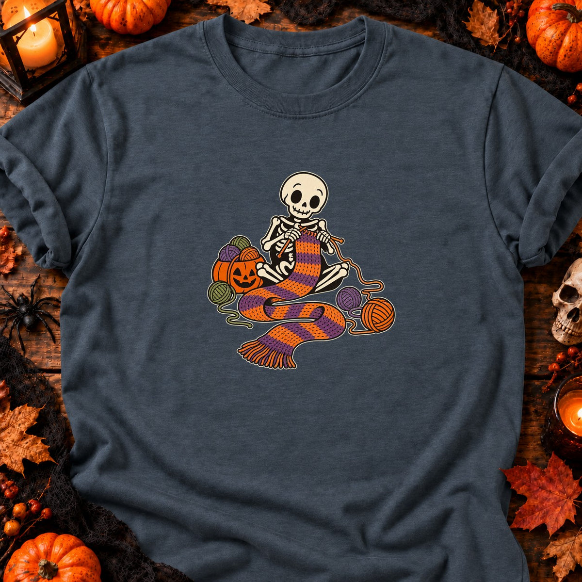 Squelette tricoteur d’Halloween — T-shirt gris anthracite chiné
