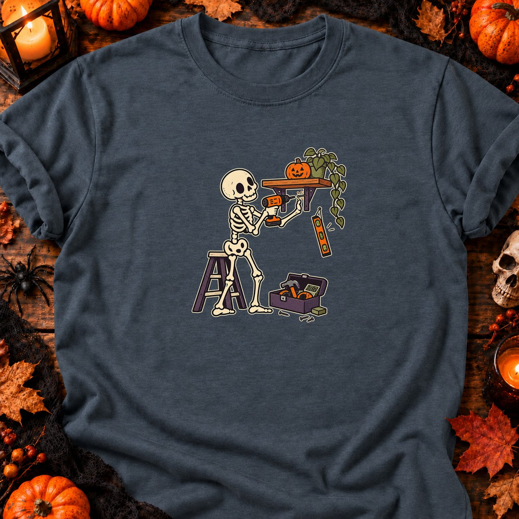 Squelette bricoleur et étagère de travers — T-shirt gris anthracite chiné