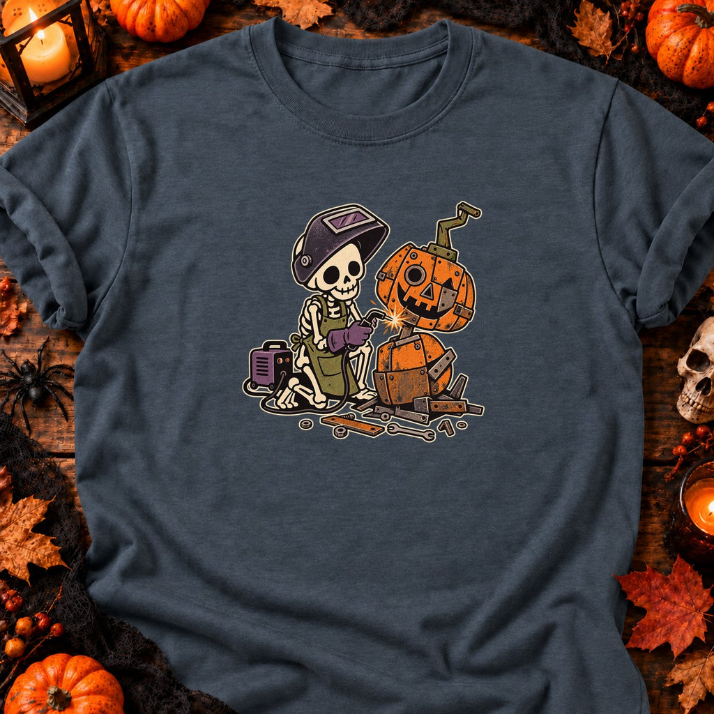 Squelette soudeur de citrouille — T-shirt gris anthracite chiné