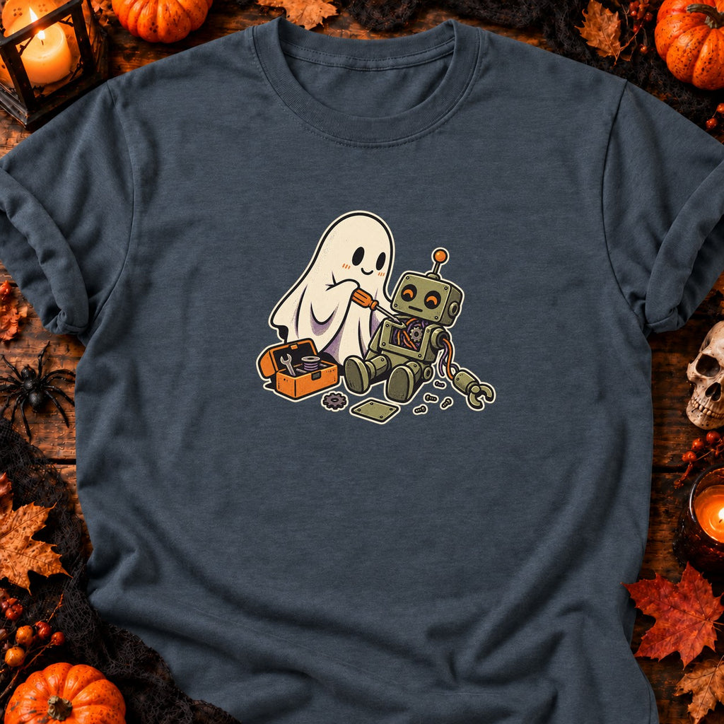 Fantôme réparant un robot — T-shirt gris anthracite chiné