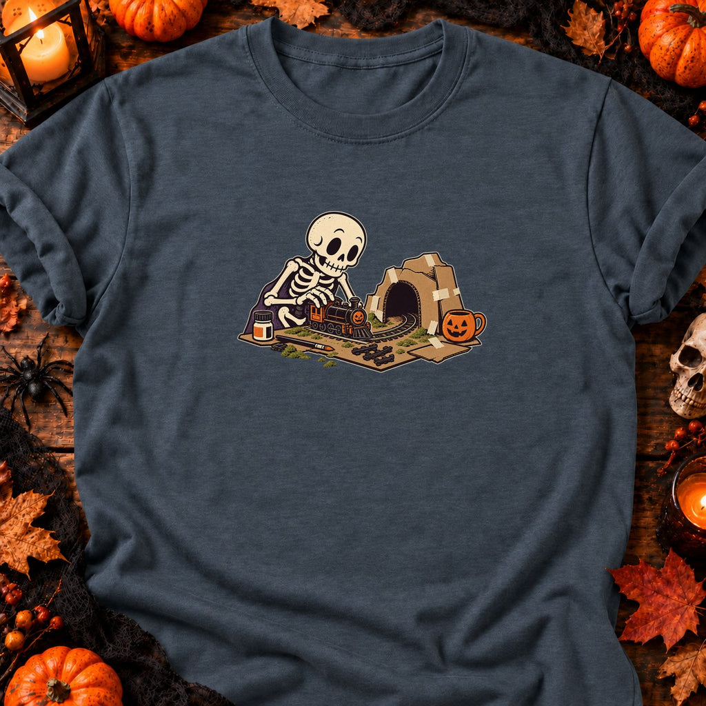 Squelette et train miniature — T-shirt gris anthracite chiné