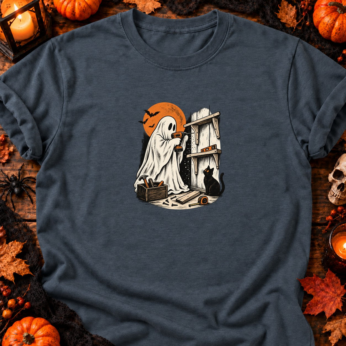 Fantôme bricoleur et étagère inachevée — T-shirt gris anthracite chiné
