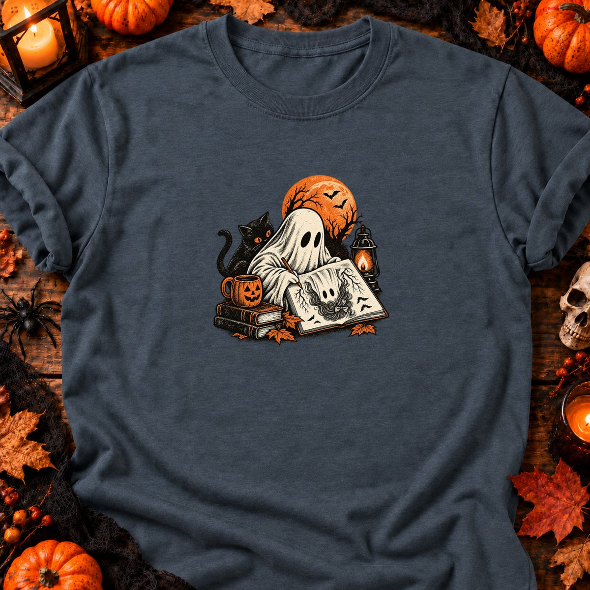 Fantôme dessinateur de maison hantée — T-shirt gris anthracite chiné