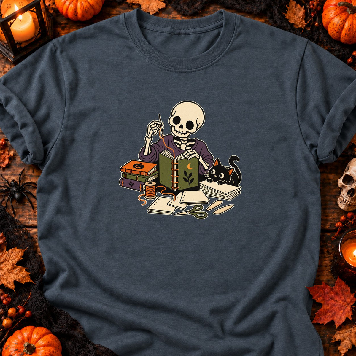 Squelette relieur d’Halloween — T-shirt gris anthracite chiné