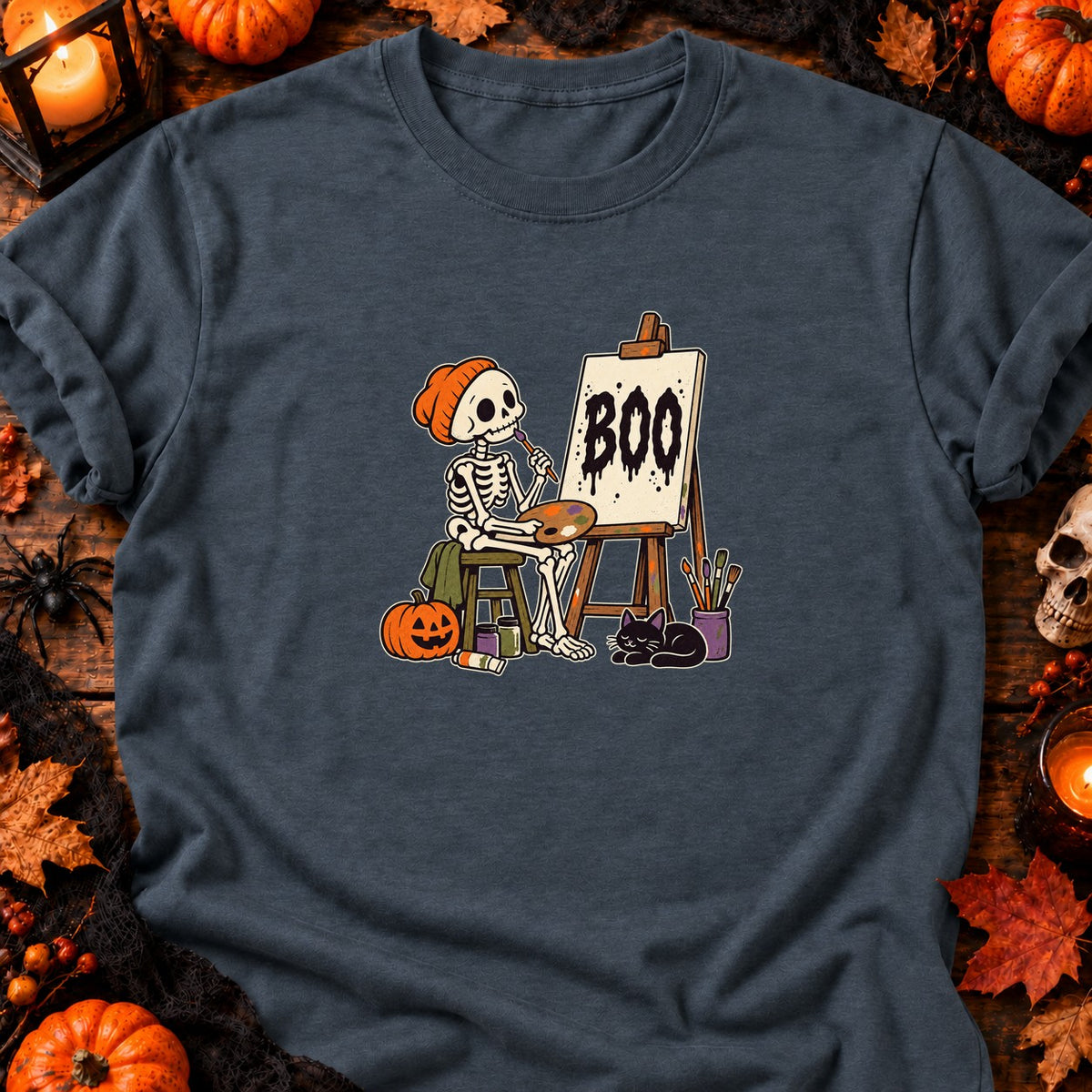 Squelette peintre Boo — T-shirt gris anthracite chiné
