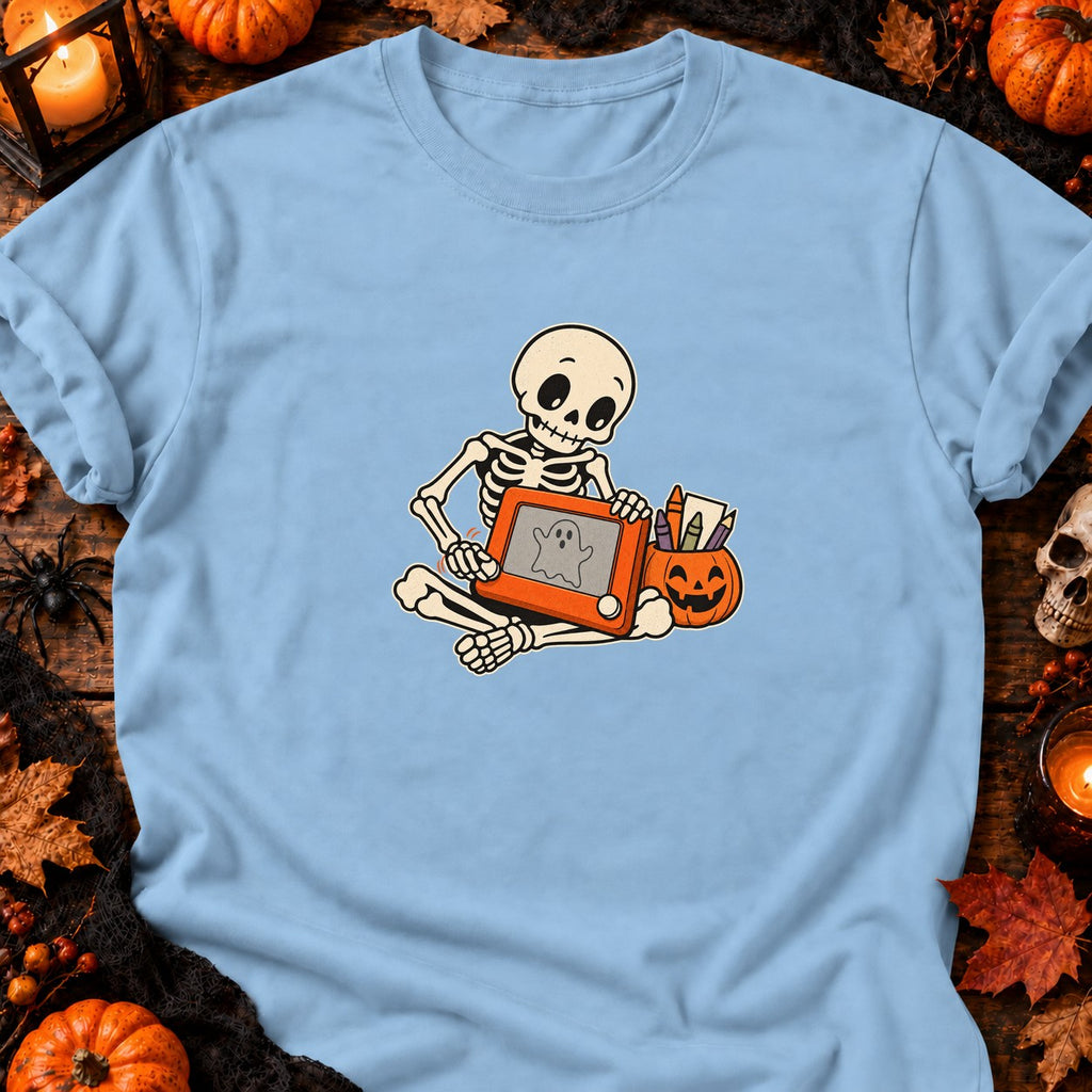 Squelette et tableau magique Halloween — T-shirt bleu clair
