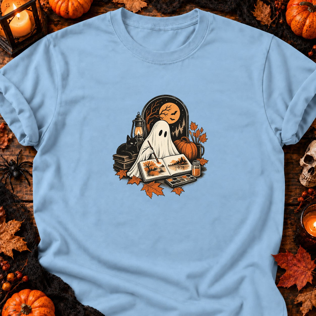Fantôme aquarelliste d'automne — T-shirt bleu clair