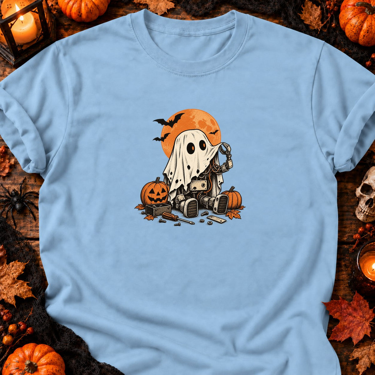 Petit robot fantôme vintage — T-shirt bleu clair