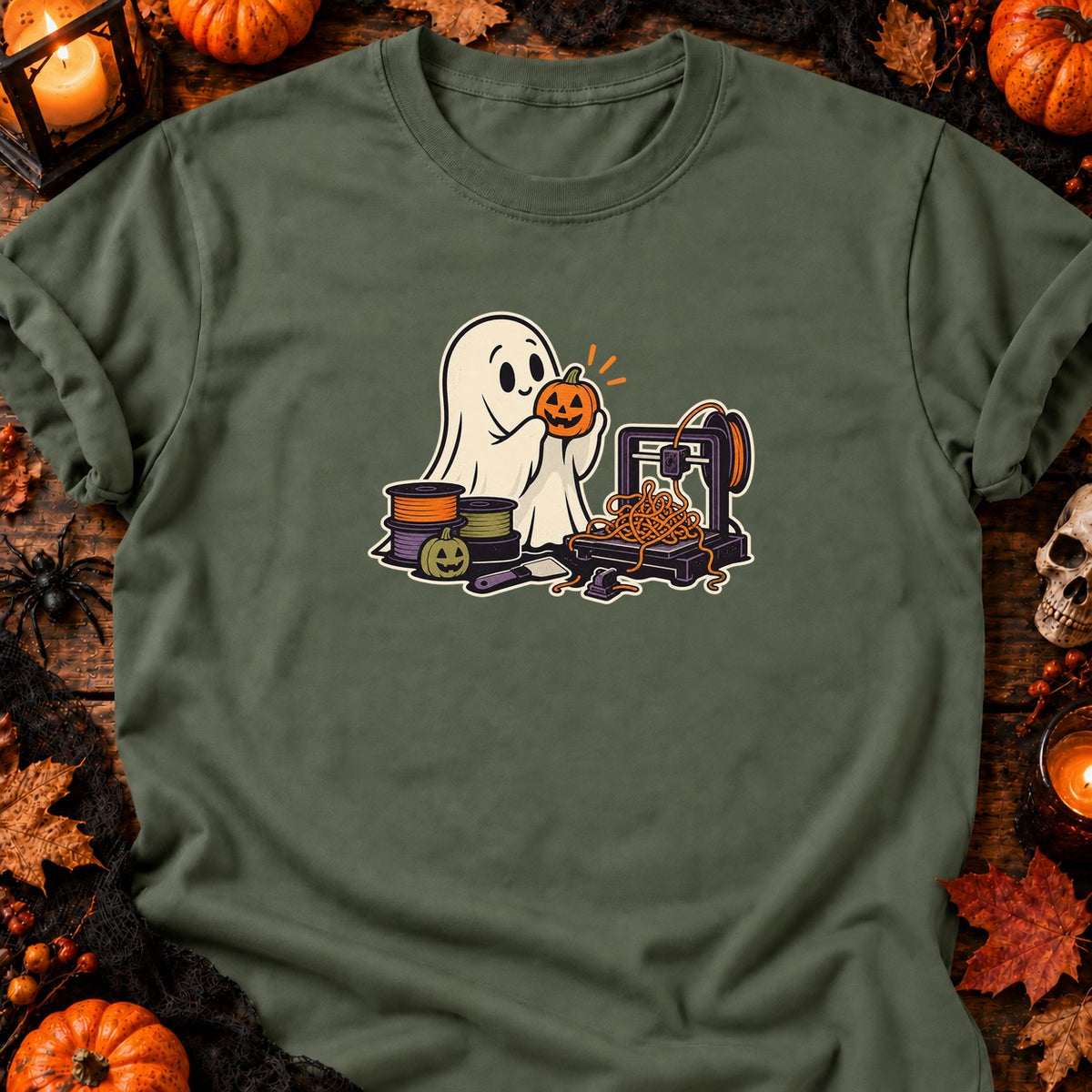 Fantôme et filament spaghetti — T-shirt vert militaire