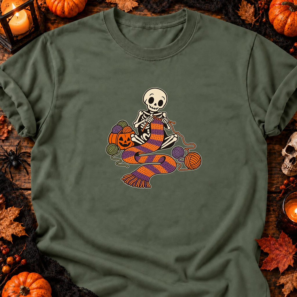 Squelette tricoteur d’Halloween — T-shirt vert militaire