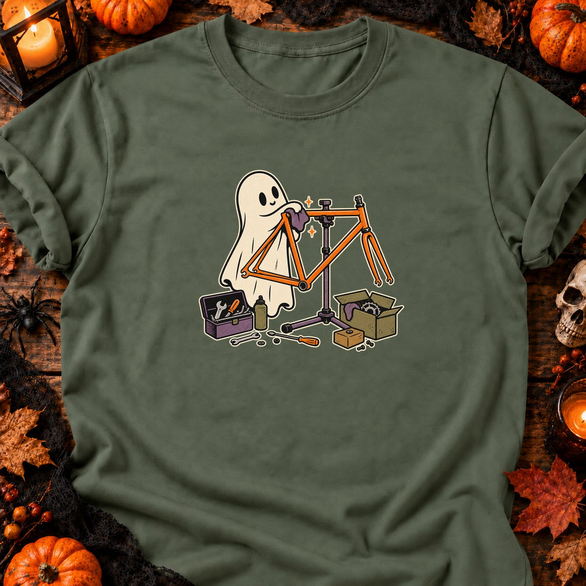 Fantôme restaurant un cadre de vélo — T-shirt vert militaire