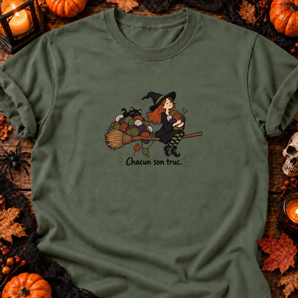 Sorcière et pelotes Chacun son truc — T-shirt vert militaire