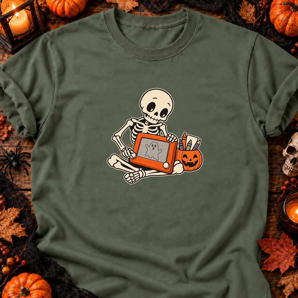 Squelette et tableau magique Halloween — T-shirt vert militaire