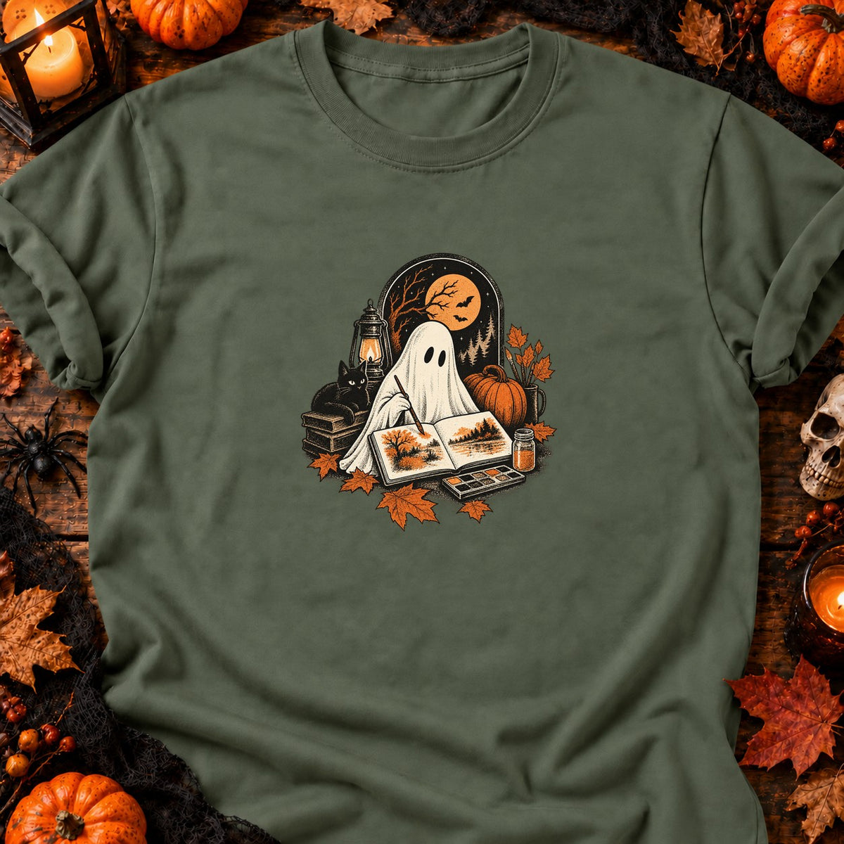 Fantôme aquarelliste d'automne — T-shirt vert militaire