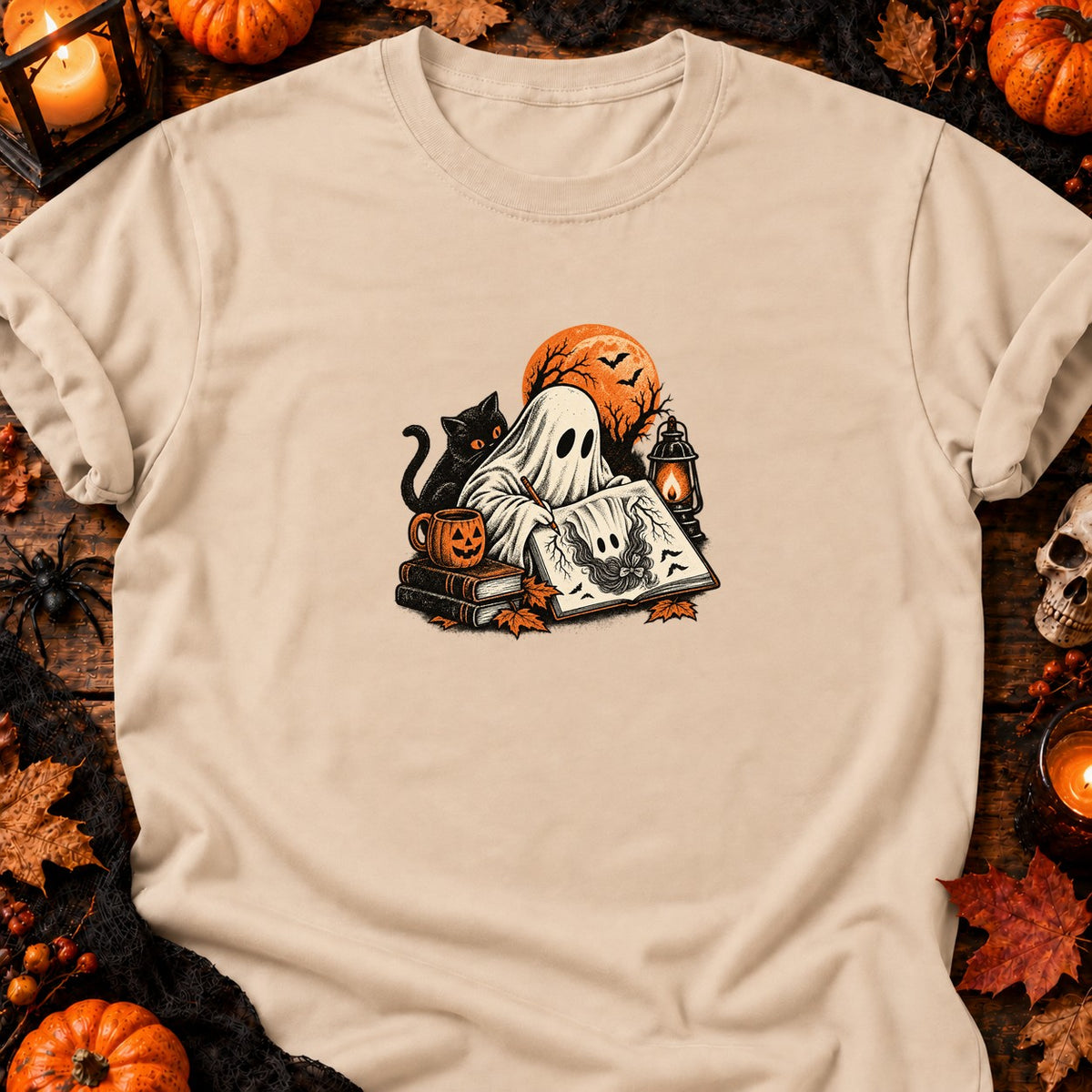 Fantôme dessinateur de maison hantée — T-shirt naturel