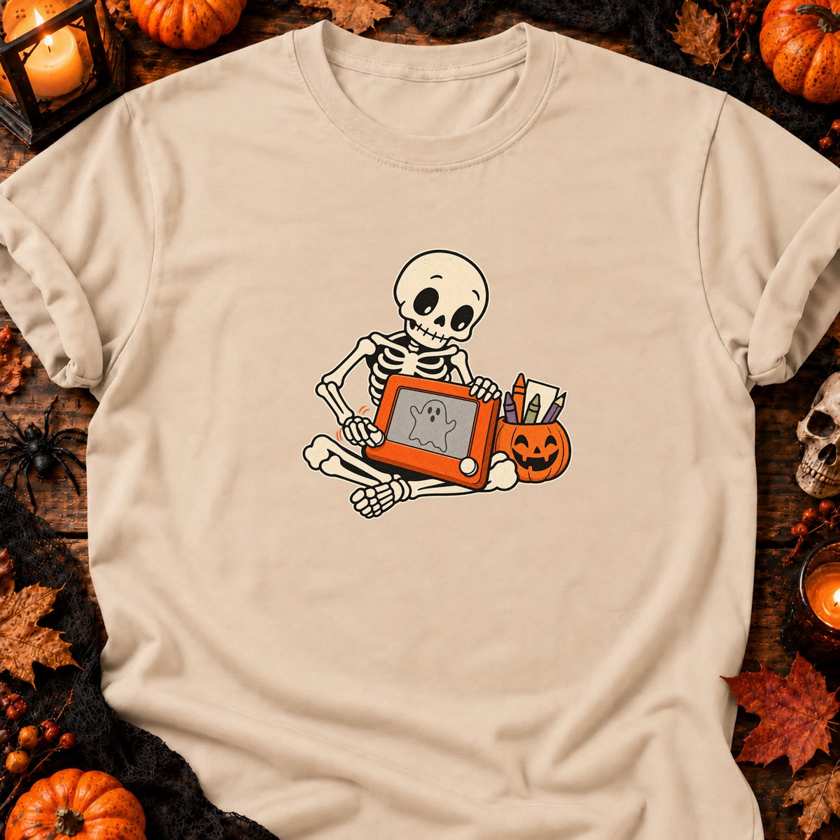 Squelette et tableau magique Halloween — T-shirt naturel
