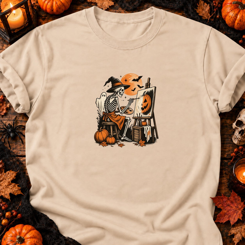 Squelette peintre citrouille vintage — T-shirt naturel
