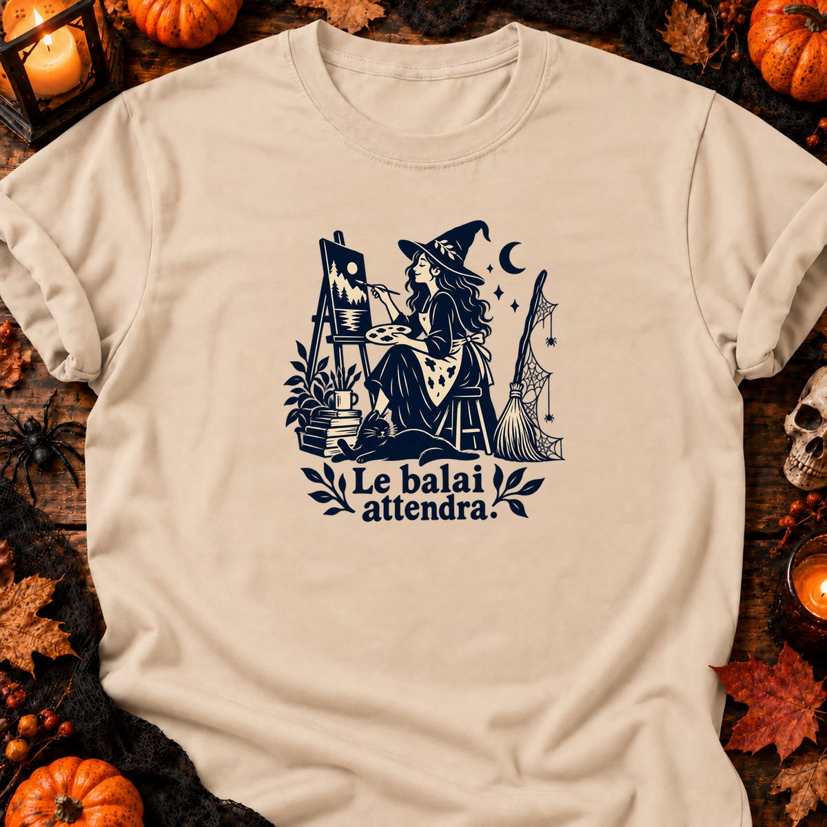 Sorcière artiste — Le balai attendra — T-shirt naturel