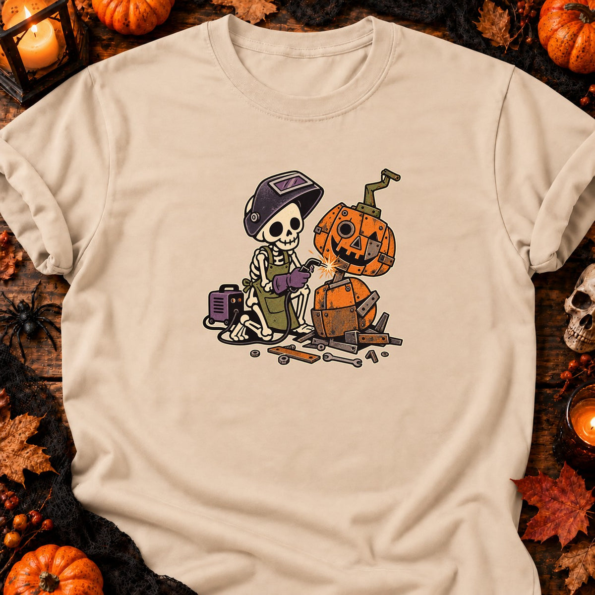 Squelette soudeur de citrouille — T-shirt naturel