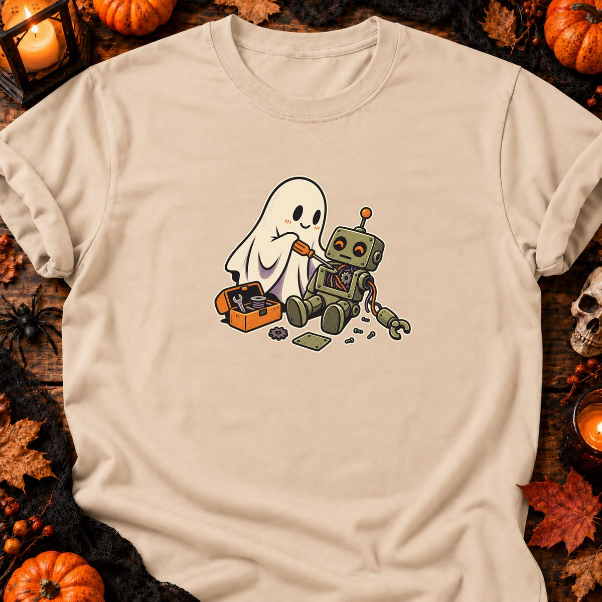 Fantôme réparant un robot — T-shirt naturel