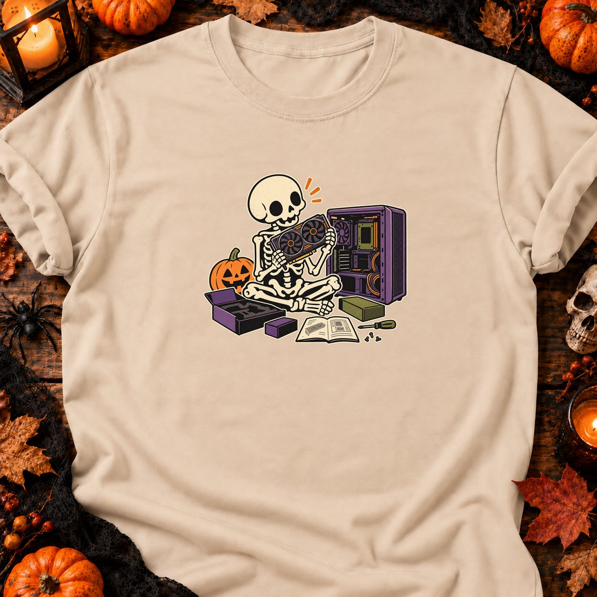 Squelette assemblant son PC — T-shirt naturel