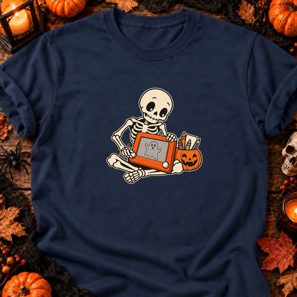 Squelette et tableau magique Halloween — T-shirt bleu marine