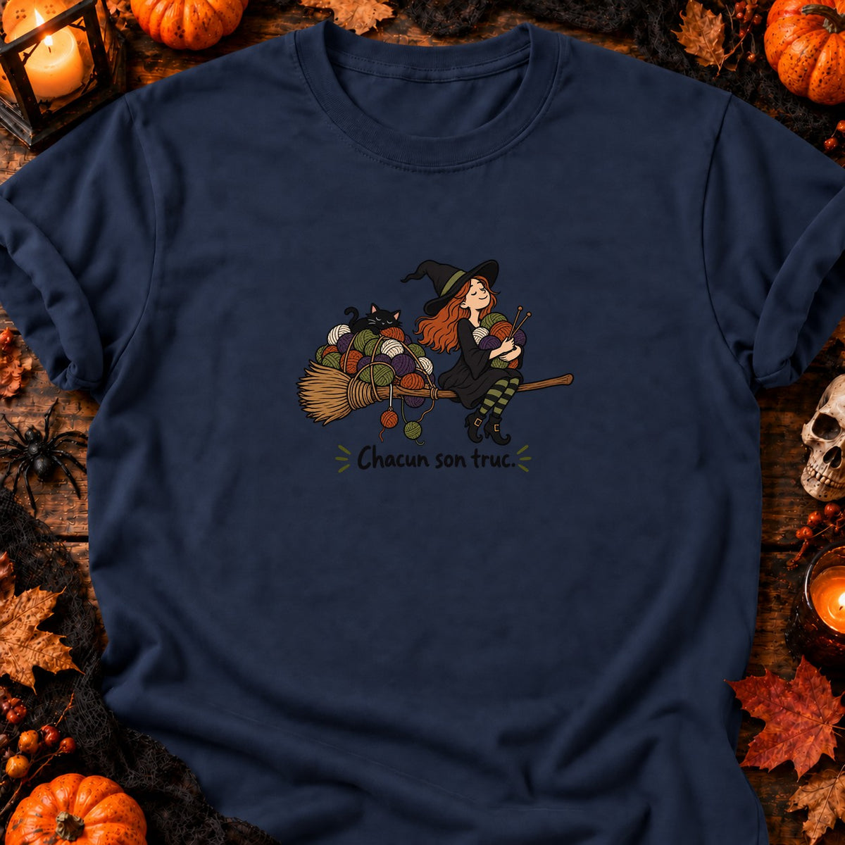 Sorcière et pelotes Chacun son truc — T-shirt bleu marine