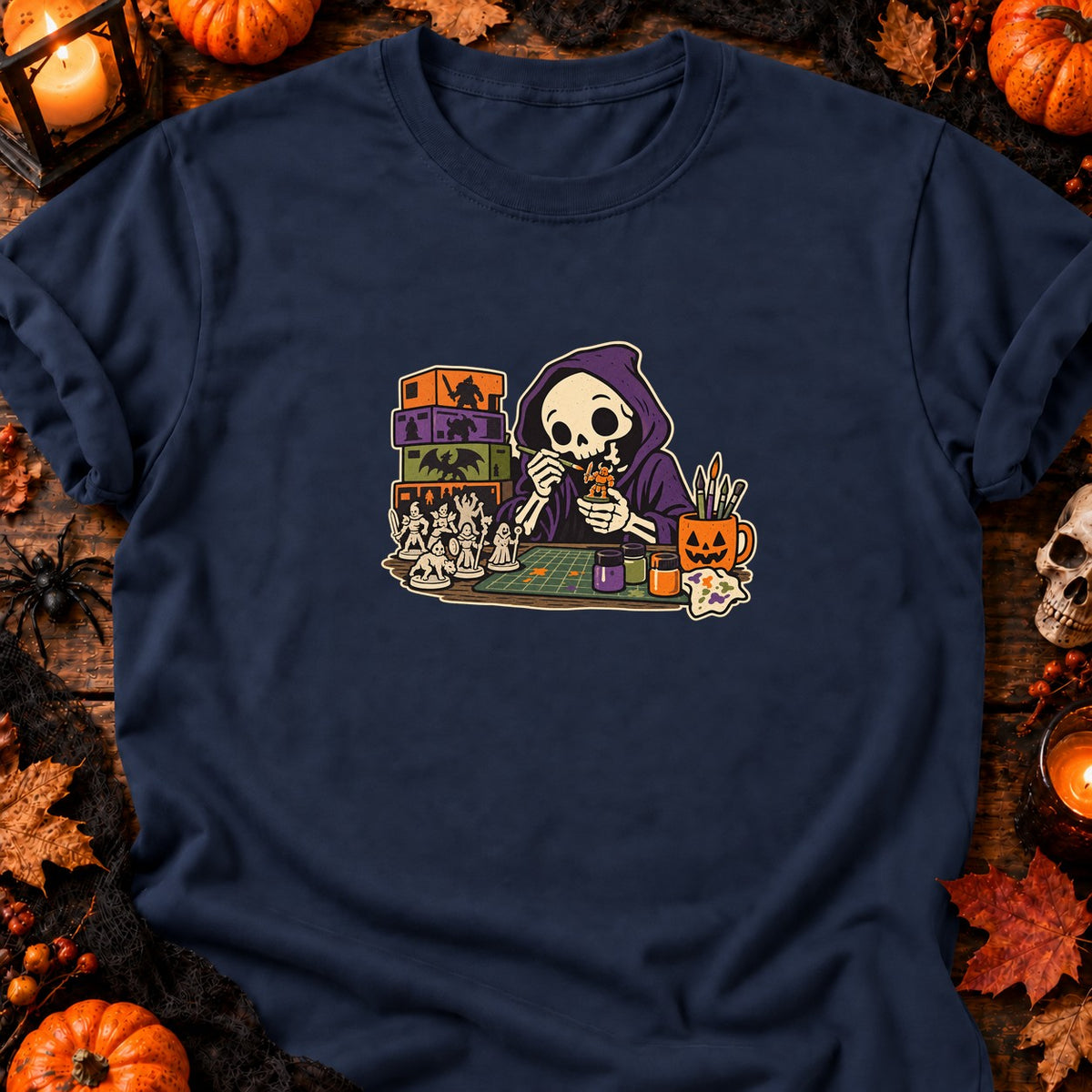 Squelette peintre de figurines — T-shirt bleu marine