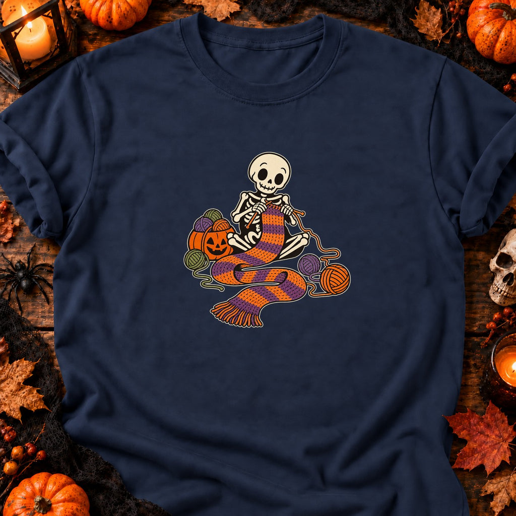 Squelette tricoteur d’Halloween — T-shirt bleu marine