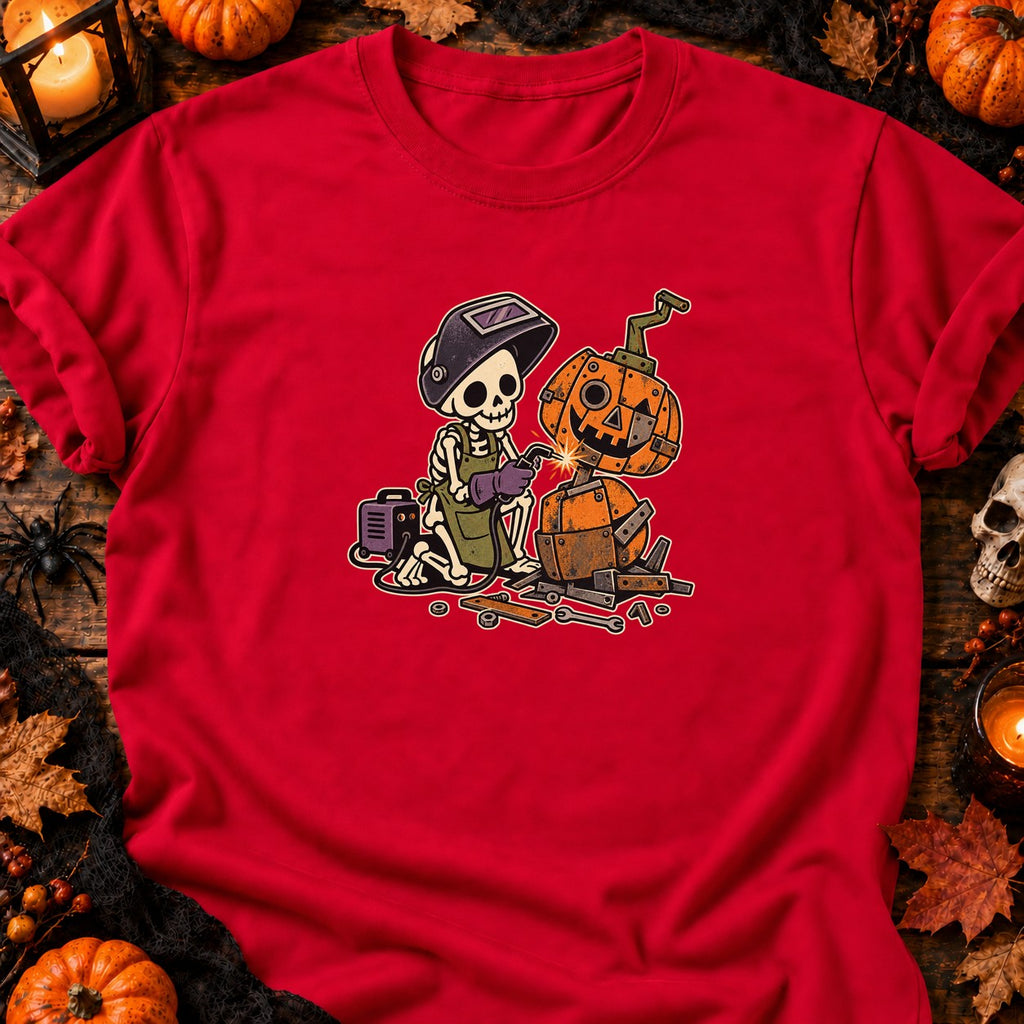 Squelette soudeur de citrouille — T-shirt rouge