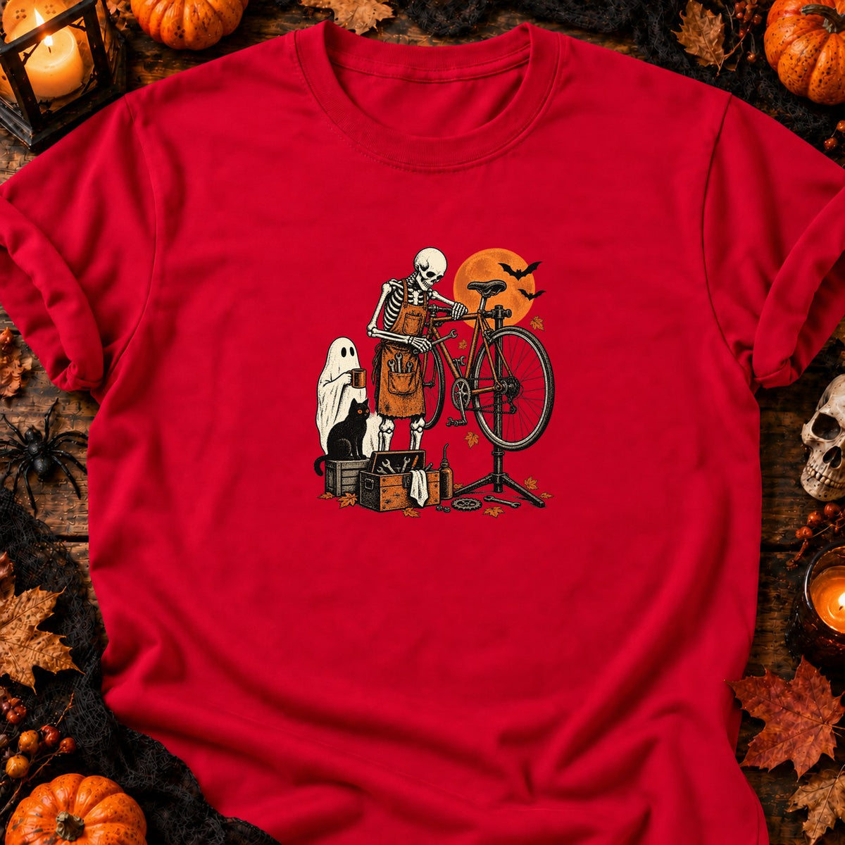 Squelette mécano vélo vintage — T-shirt rouge