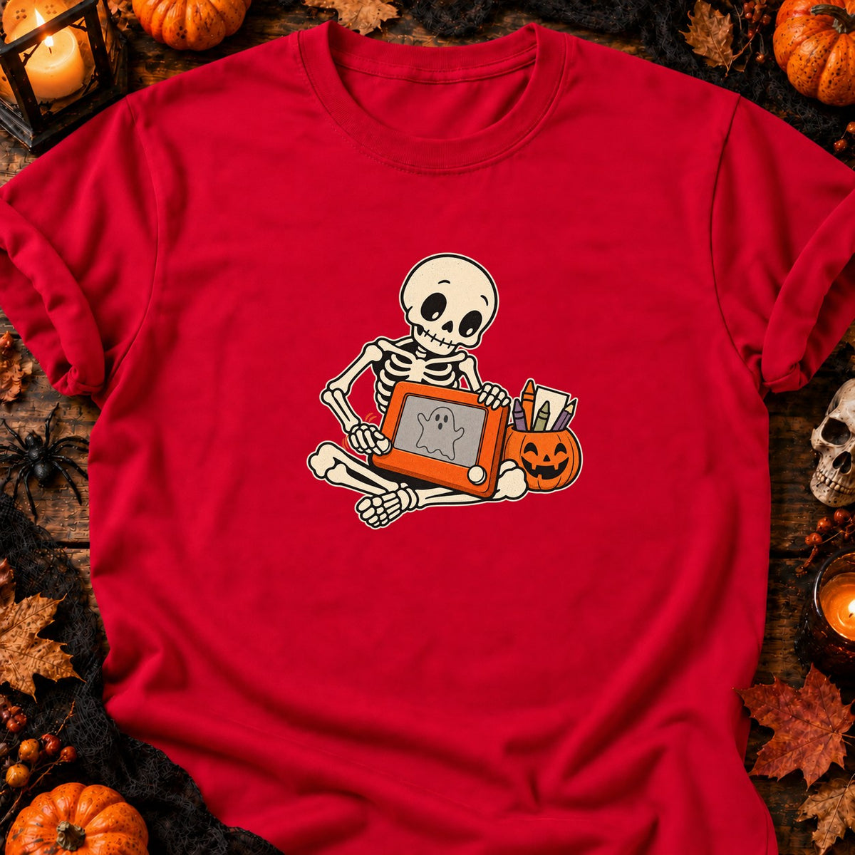 Squelette et tableau magique Halloween — T-shirt rouge
