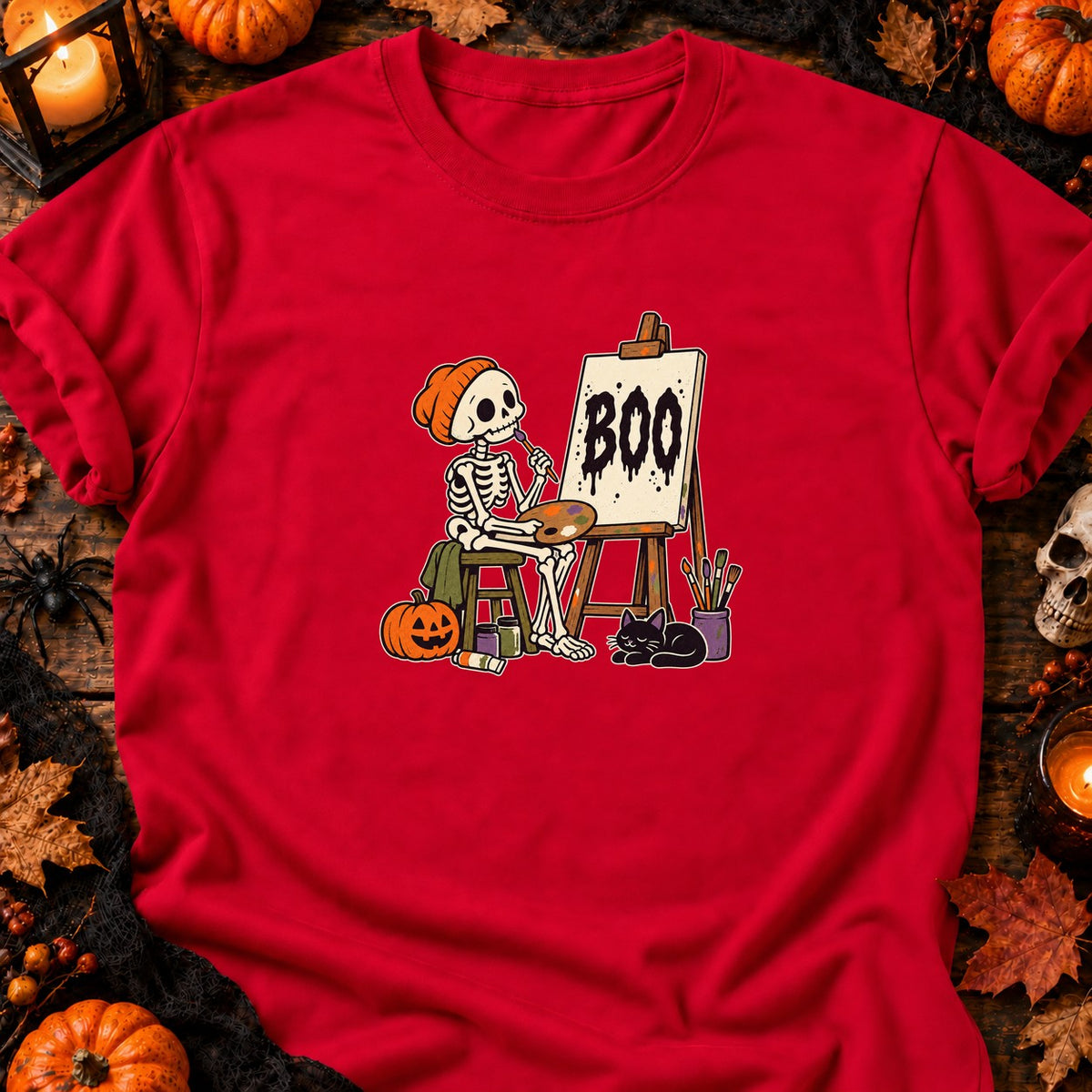 Squelette peintre Boo — T-shirt rouge
