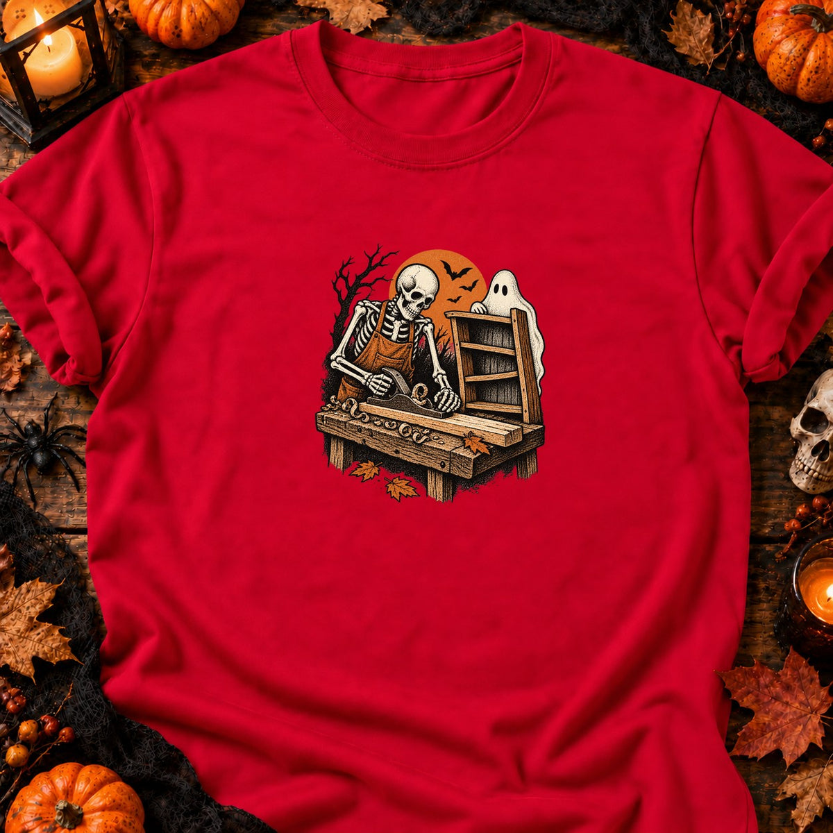Squelette menuisier rétro — T-shirt rouge