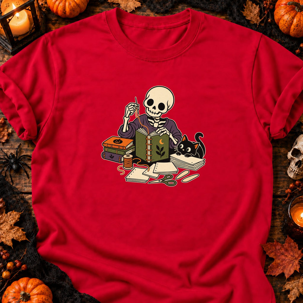Squelette relieur d’Halloween — T-shirt rouge