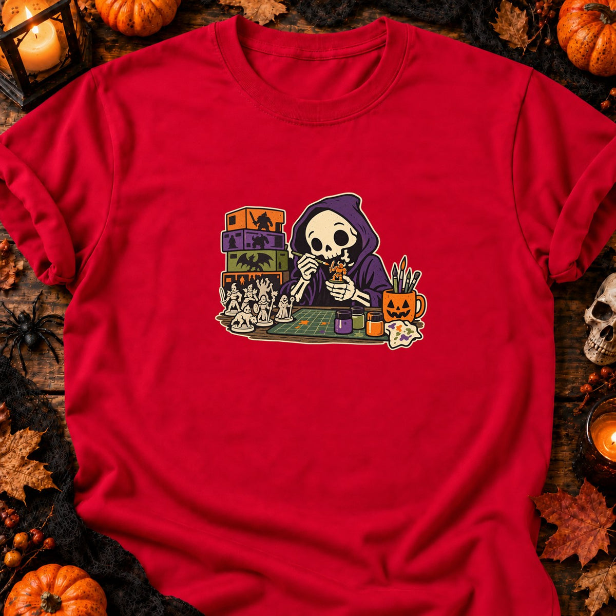 Squelette peintre de figurines — T-shirt rouge