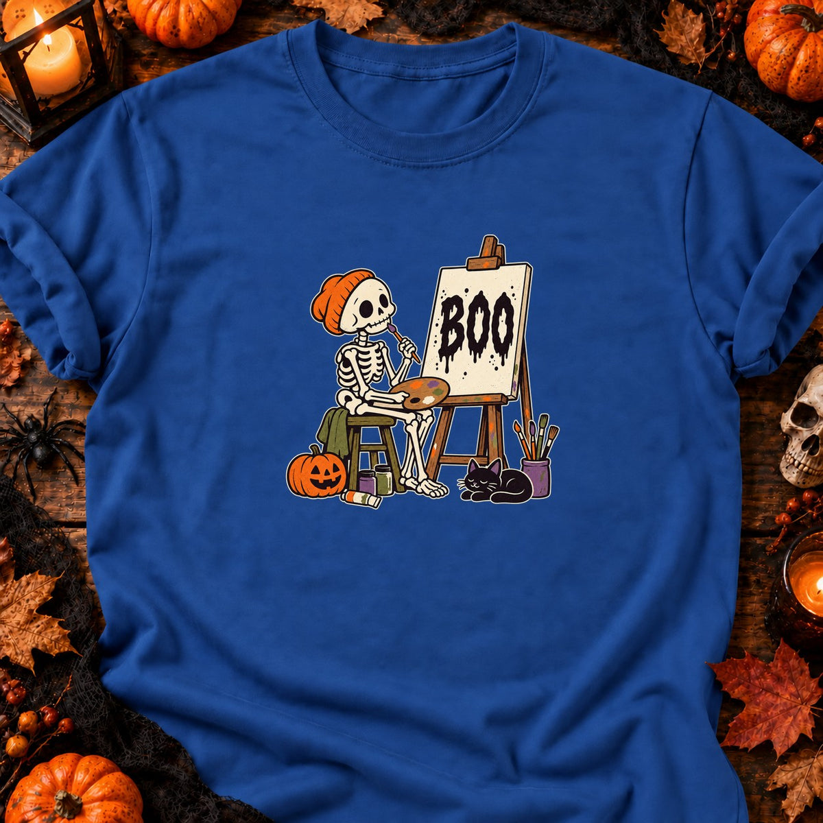 Squelette peintre Boo — T-shirt bleu roi