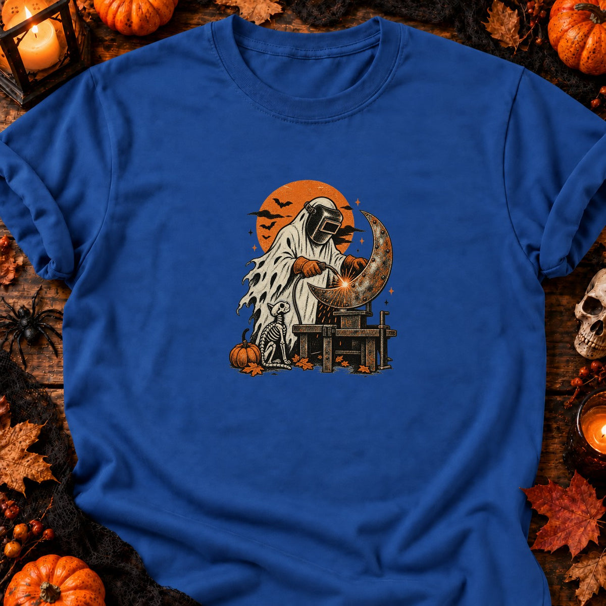Fantôme soudeur et lune en métal — T-shirt bleu roi